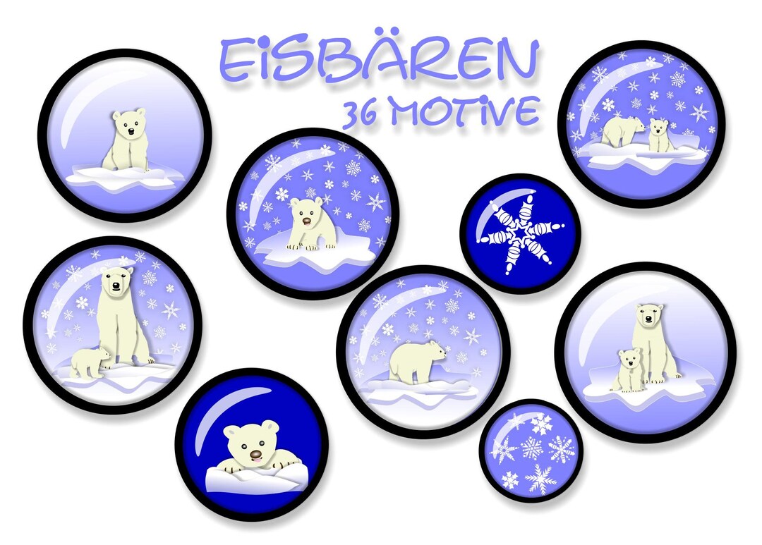 Polar Bear Cabochon Templates Printable Cabochon 25mm Polar Bear 36 ...