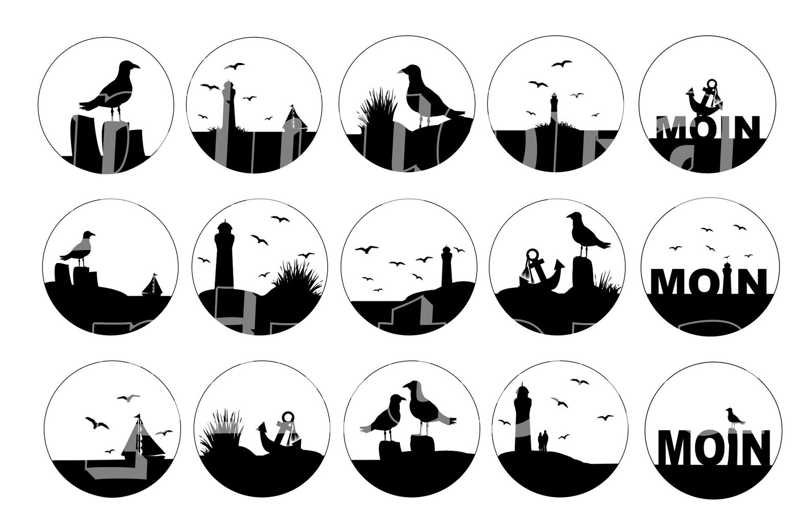 Cabochon Vorlagen zum Ausdrucken 15 maritime Motive | Etsy