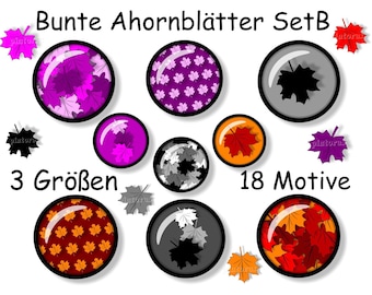 Digital Cabochon Templates Maple Leaves Purple Pink Red Orange Gray 18 Designs Set B Download Autumn Fall Leaves Maple Leaf