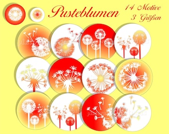 Cabochon templates download dandelion, cabochon pictures z. Print, red yellow, 14 motifs, 10 mm, 12 mm, 25 mm, e.g. for cabochon jewelry