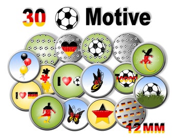 Football cabochon templates to print, 12 mm, Germany, 30 motifs