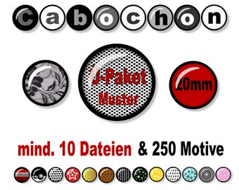 Überraschungs-Paket z. Ausdrucken: Mindestens 10 Cabochon-Dateien "Muster", 20 mm Größe, Cabochon Vorlagen