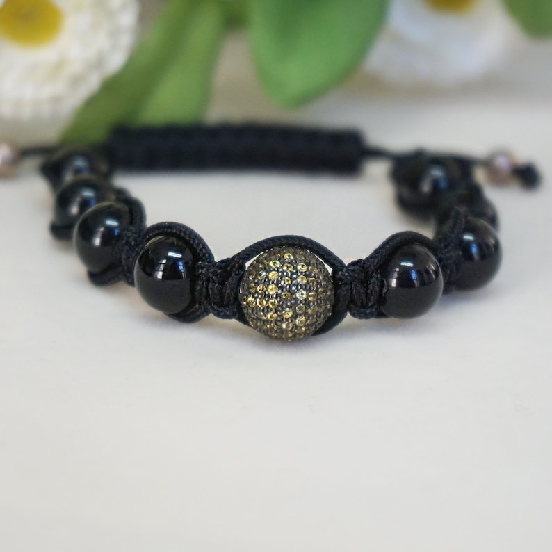 Genuine Yellow Sapphire 925 Sterling Silver Black Onyx Beads Macrame Bracelet Handmade Thread Jewelry Valentine Jewelry Gifts