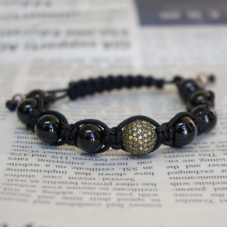 Genuine Yellow Sapphire 925 Sterling Silver Black Onyx Beads Macrame Bracelet Handmade Thread Jewelry Valentine Jewelry Gifts