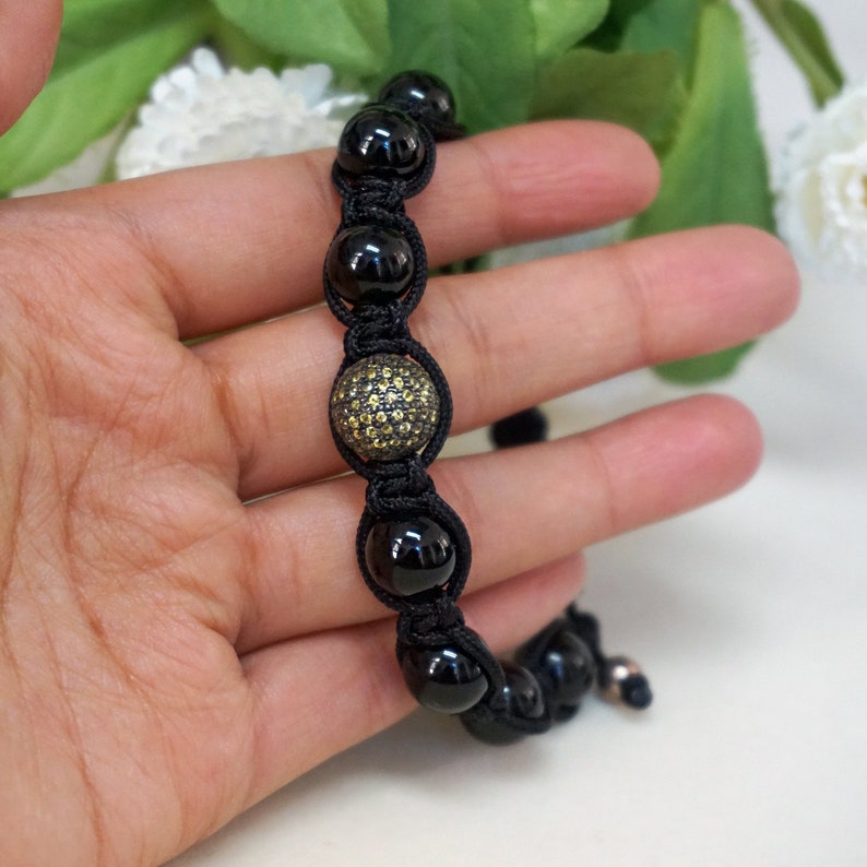 Genuine Yellow Sapphire 925 Sterling Silver Black Onyx Beads Macrame Bracelet Handmade Thread Jewelry Valentine Jewelry Gifts