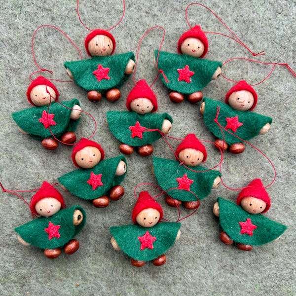 10 little Christmas gnomes with stars, pendants!