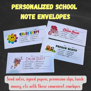 Personalized Back to School Money & Note Envelopes | Custom School Notes for Kids | Personalized - Set of 20 envelopes - Free Shipping