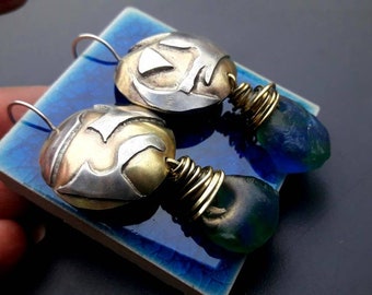 Earrings "The Drowning" Silver Earrings Brass Glass Silversmiths Ghana