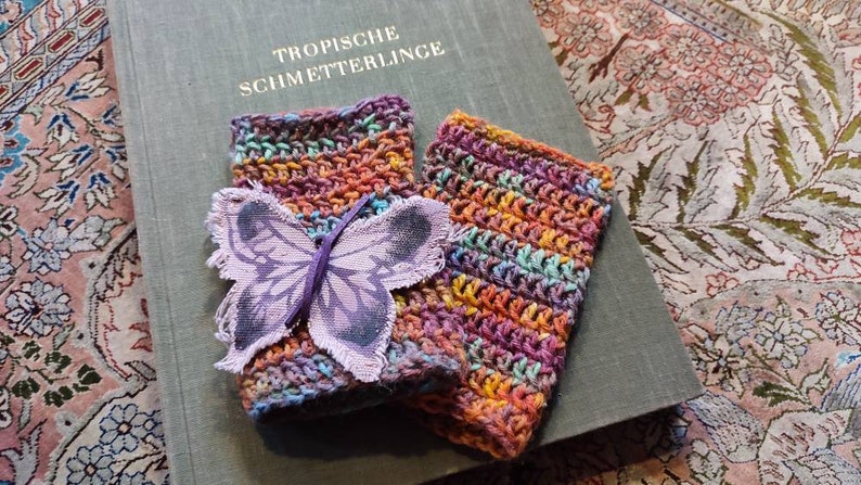 Arm warmers Mariposa crocheted rainbow virgin wool butterfly warm winter autumn image 3