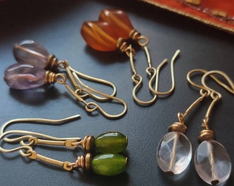 Éléments Boucles d’oreilles Pierres Semi-Précieuses Cornaline Jade Améthyste Fluorite Laiton