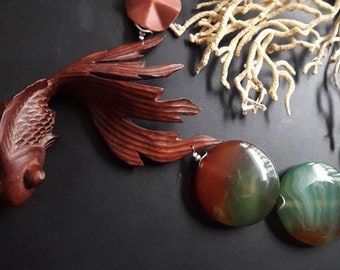 Necklace Goldfish Gossip Agate Necklace Agate Goldfish Symbol Lucky Charm Talisman Asia Zodiac