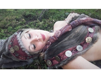 Hat and stole "Out of the mouse" boho gypsy gypsy crocheted fur for vintage elf headpiece fairytale