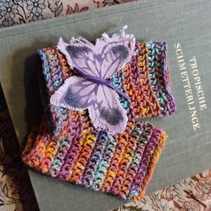 Arm warmers Mariposa crocheted rainbow virgin wool butterfly warm winter autumn image 5