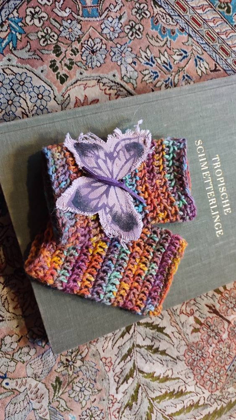 Arm warmers Mariposa crocheted rainbow virgin wool butterfly warm winter autumn image 5