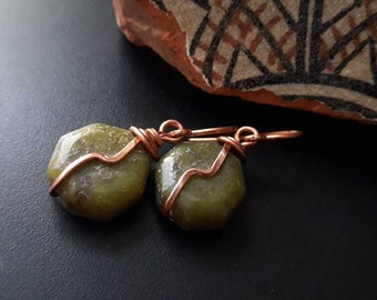 Earrings "Drops of Jupiter" Jade copper earrings wire work