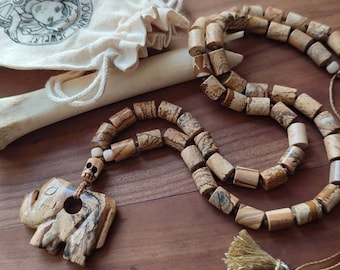 Necklace "Elephant Bay" Landscape Jasper Bone Leg Skull Elephant Power Animal Wise Tassels