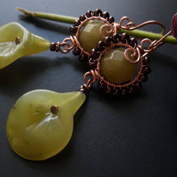 Ohrringe Care about Calla kupferohrringe copper Jade achat wire work wire wrapping