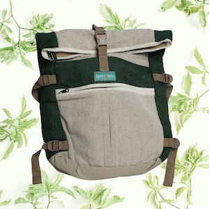 Hemp Roll Top Backpack | Shower Proof Eco Bag Large Premium Green Natural Adventure Rucksack | Organic, Vegan & Ethical |