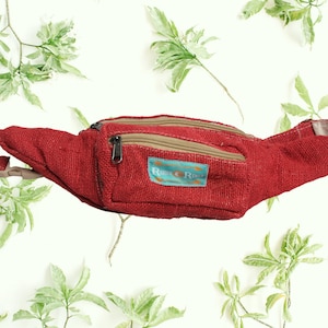 Organic Hemp Red Bumbag Money Belt  | Vegan, Cruelty Free & Eco Friendly | Handmade Fanny Pack Bag