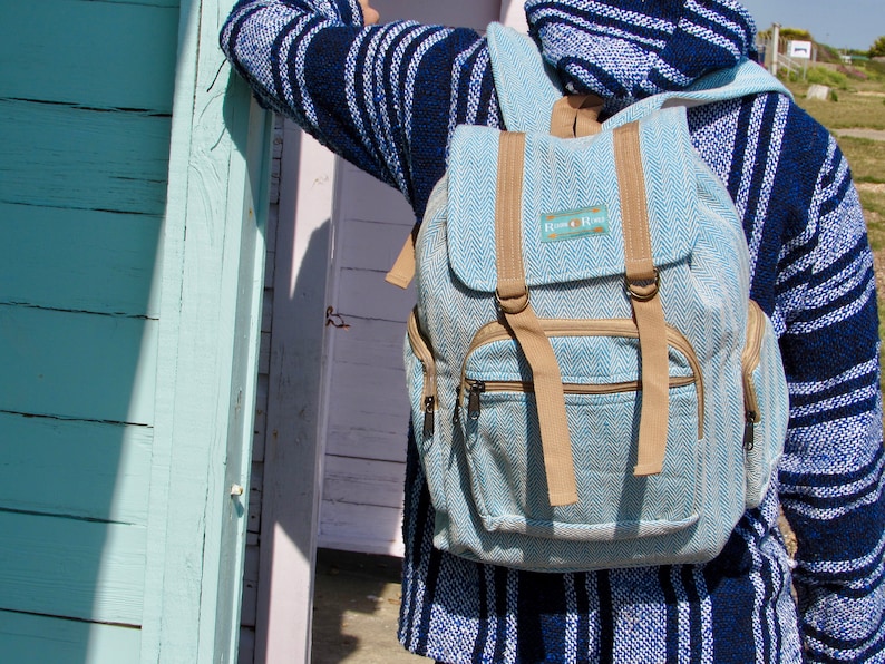 Himalayan Hemp Turquoise Eco Friendly Made in Nepal Organic 100/% Vegan Hemp Backpack Handmade Adventure Pack Boho Bag