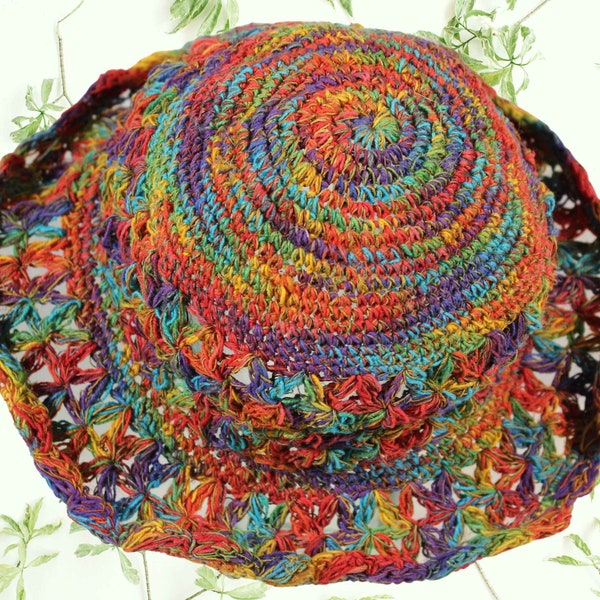 Pure Hemp Rainbow Sun Hat | Hippie Festival Boho Hat | ONE SIZE | Unisex | Organic, Vegan & Ethical |