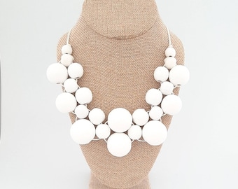 White wood bead statement necklace