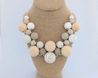 Shades of cream wood bead necklace