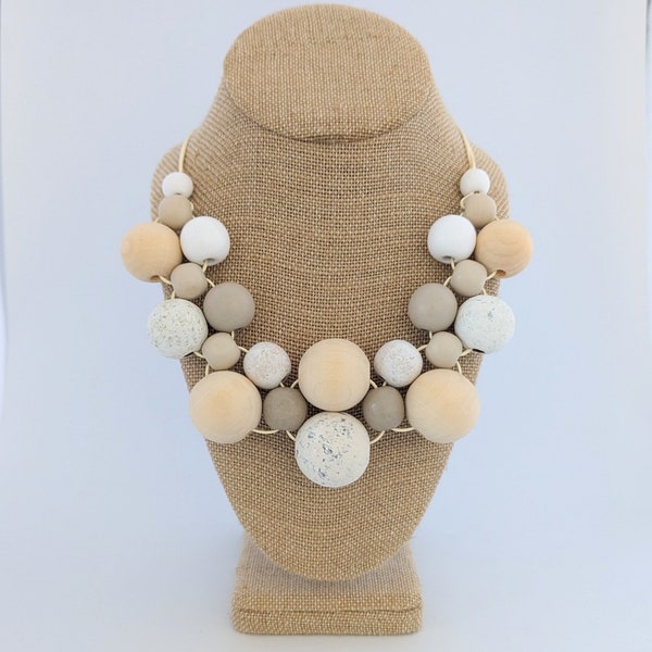 Shades of cream wood bead necklace