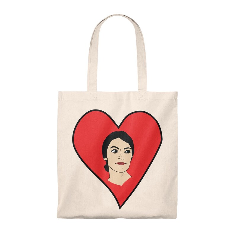 Feminist Valentine Gift for Democrat Alexandria Ocasio-Cortez Canvas Tote AOC Heart Tote Bag