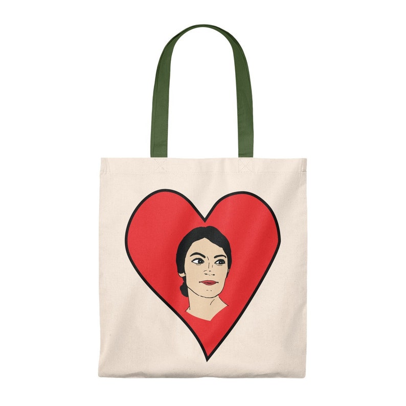 Feminist Valentine Gift for Democrat Alexandria Ocasio-Cortez Canvas Tote AOC Heart Tote Bag