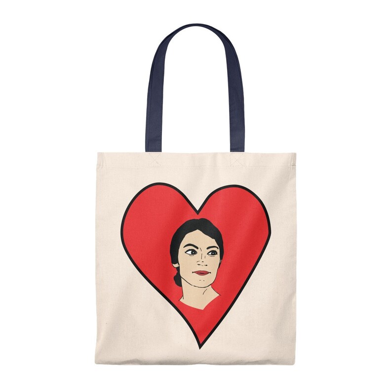 Feminist Valentine Gift for Democrat Alexandria Ocasio-Cortez Canvas Tote AOC Heart Tote Bag
