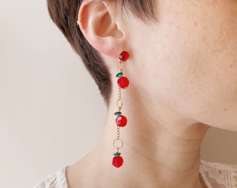 Red Berry Crystal Drop Earrings