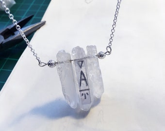 Engraved Raw Rock Crystal Initial 'A' Necklace, sterling silver jewelry, rock crystal, crystal jewelry, initial necklace, unique gift
