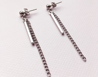 Minimalist Bar and Chain Drop Earrings: Kpop Inspired Jewelry