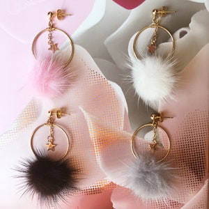 Aros dorados esponjosos: pendientes colgantes de estrella kawaii del Kpop