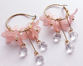 Gold Floral Hoop Earrings, summer earrings, floral jewelry, statement earrings, flower earrings, kawaii jewelry