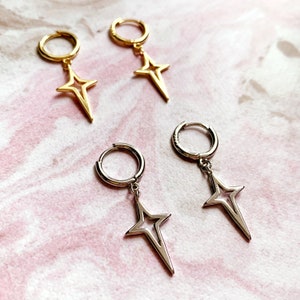 Sterling Silver Star Huggie Hoops: Gold Plated Celestial Earrings