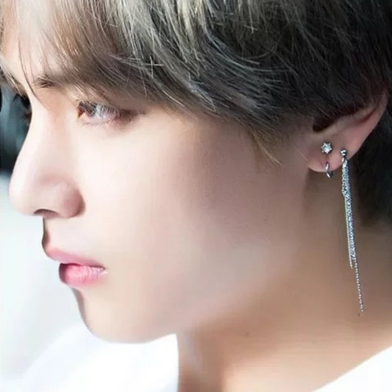 KPOP Idol BTS V Taehyung Blue Moon Star Earrings Korean Jewelry | eBay
