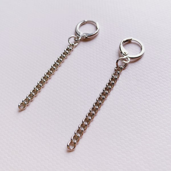 BTS Inspired Huggie Hoop Chain Drop Earrings, huggie hoops, mini hoop earrings, minimalist jewelry, aesthetic earrings