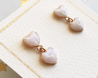 Korean Pink Heart Drop Earrings: Pearlescent Enamel Love Jewelry
