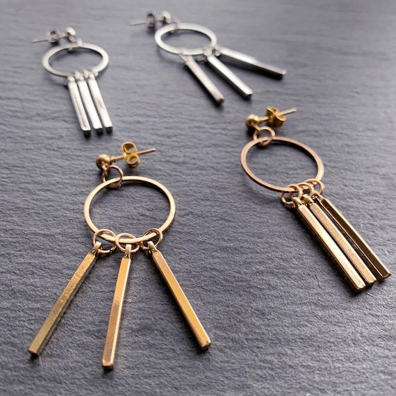 BTS Inspired Three Bar Drop Geometric Earrings Kpop Earrings