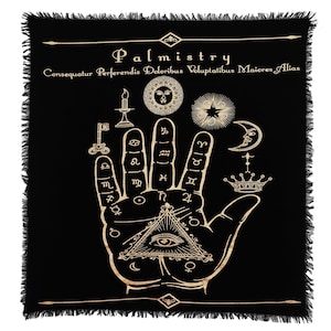 Palmistry Tarot Spread Altar Cloth Astrology Star Tapestry 100% Cotton Duck Cloth Gold Silver Metallic Fringe Square By Indian Consigners