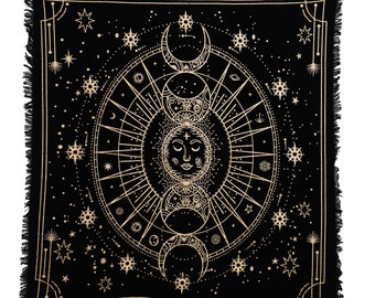 Five Moon Phases Altar Cloth: Golden Celestial Tarot Table Cover