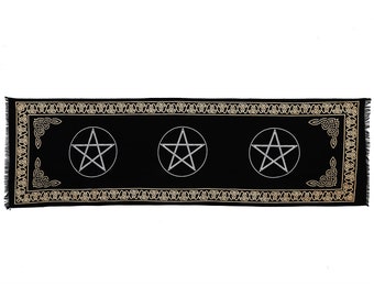 Mantel de altar con pentagrama de triple luna: estampado en oro y plata (72x22)