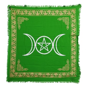Green Triple Moon Pentagram Altar Cloth: Wiccan Pagan Decor