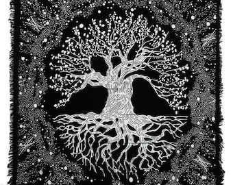 Tree of Life Altar Cloth: Cotton Tarot Tapestry, Witchcraft Decor