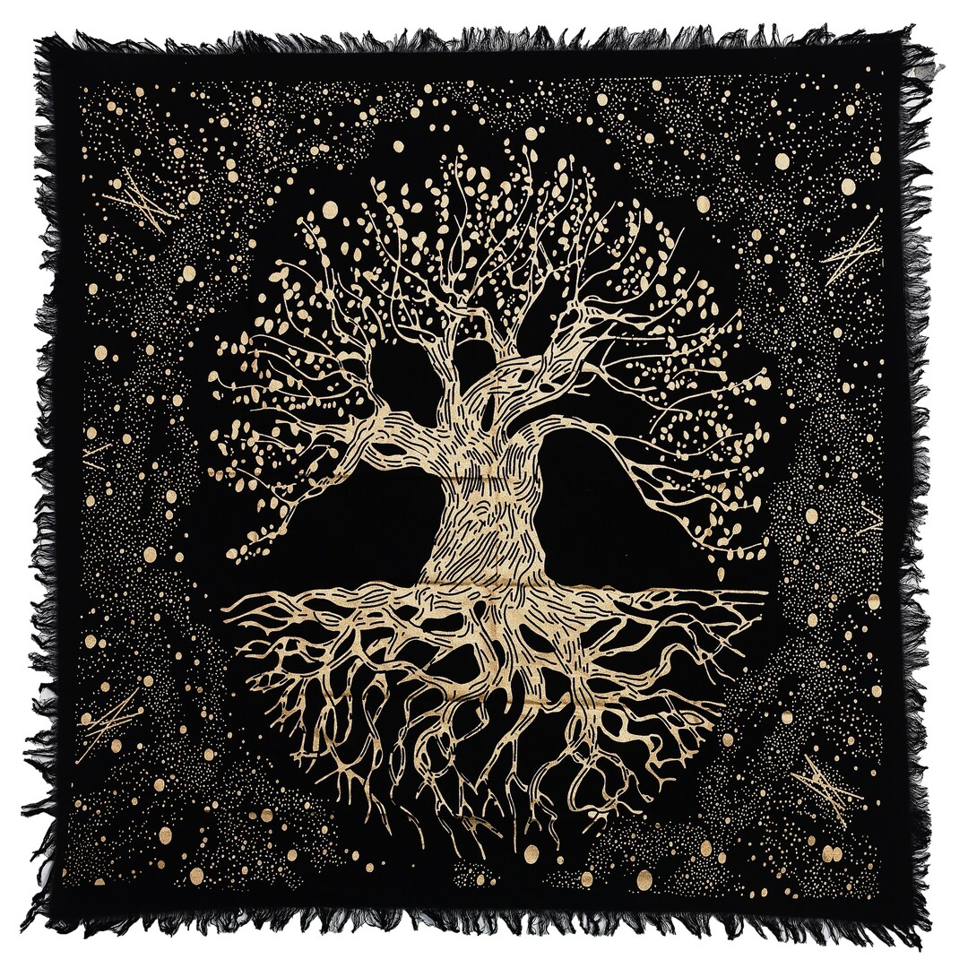 Altartuch / Spirituelle Tischdecke Aus Baumwolle – 61 X 61 Cm, Goldfarben, Handbedruckt, Perfekt Für Tarot & Meditation