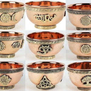 Handcrafted Copper Smudging Bowl – 3" Ritual Offering Bowl with Sacred Symbols – Ideal for Wiccan, Pagan, and Spiritual Practices