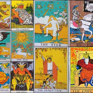 Póster de tela de algodón con tapiz pequeño de cartas del tarot, tirada de tarot, brujería, el sol, la luna y la estrella, póster para colgar en la pared de Indian Consigners