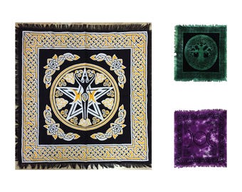 Celtic Tree of Life Altar Cloth: Cotton Tarot Tapestry with Fringed Edges